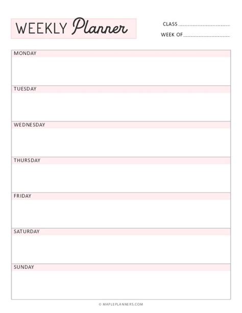 printable student weekly planner template