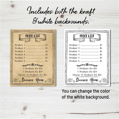 editable price list printable business store price sign  etsy