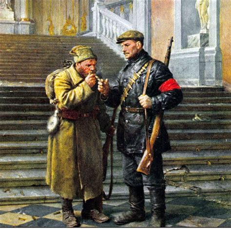 red guards sharing  smoke   winter palace revolucao russa