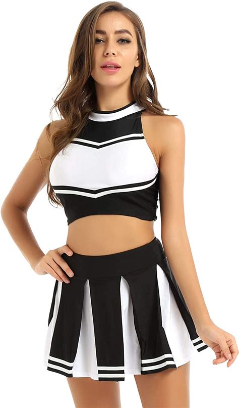 Yeahdor Womens Cheerleading Costume Uniform Mock Neck Crop
