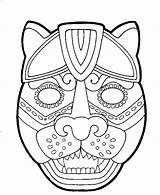 Mayan Mask Coloring Template Masks Aztec Pages Mexican Jaguar Printable Drawing Maya Symbols Kids African Colouring Calendar Color Tikal Animal sketch template