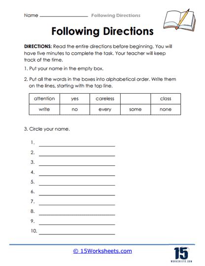 directions worksheets  worksheetscom