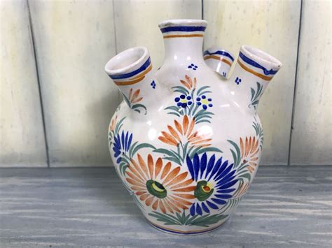 signed antique henriot quimper french faience hand painted vase