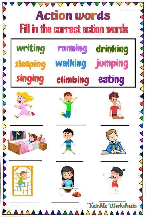 english worksheet worksheet  kids action words worksheets