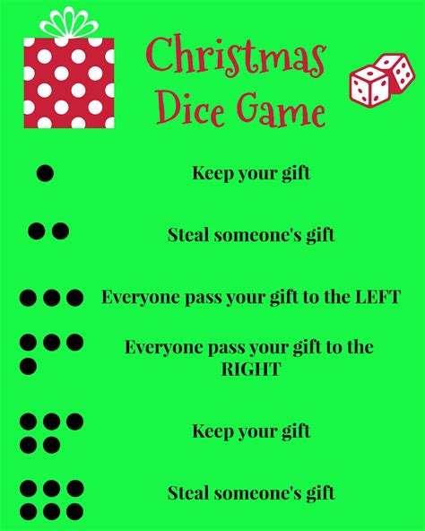 christmas dice game gift exchange printable ubicaciondepersonascdmx