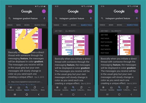 google app  android features search tools  filter results  time  match   latest