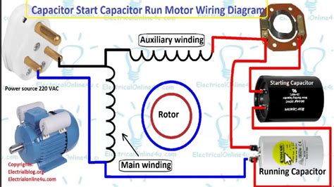 single phase motor wiring diagram  capacitor start capacitor run english youtube