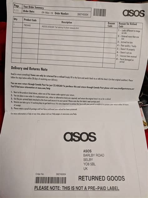 byba asos returns  delivery note