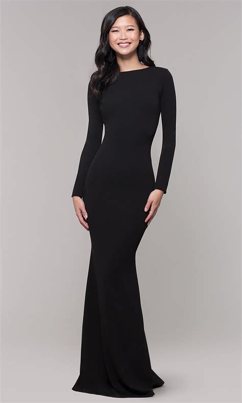long sleeve black prom dress with open back long sleeve