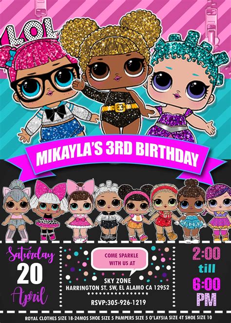 lol surprise dolls birthday party invitation  sweet invite