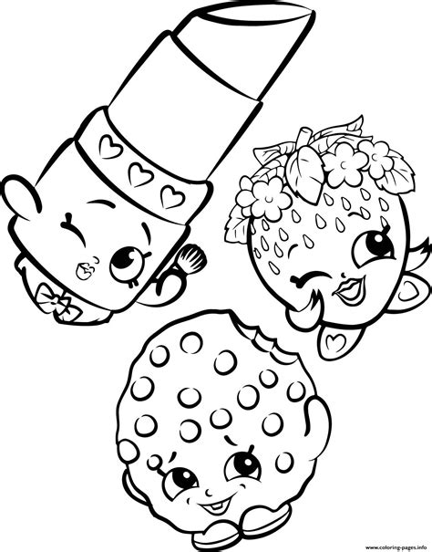 shopkins strawberry lipstick cookie coloring page printable