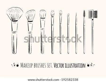 makeup brushes kit hand drawn vector set isolated