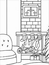 Coloring Christmas Pages Stocking Chimneys Fireplace Printable Kids Color sketch template