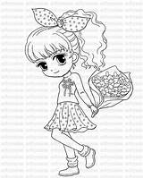 Coloring Girl Pretty Pages Girls Stamp Digi Big Beautiful Print Cute Isabel Bouquet Eyed Digital Color Miran Kawaii Sheets Stamps sketch template