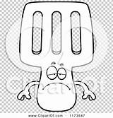 Depressed Spatula Mascot Outlined Coloring Clipart Cartoon Vector Thoman Cory sketch template