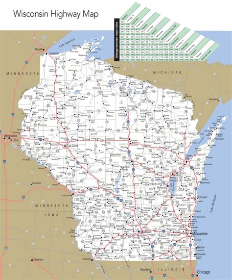 large detailed map  wisconsin  cities  towns