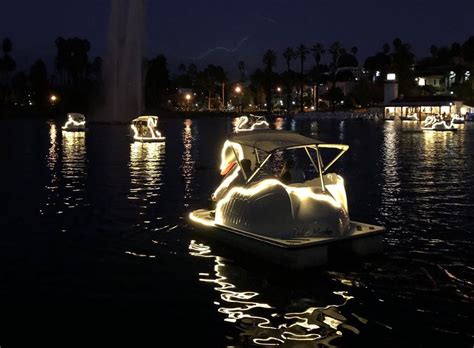take a magical night ride on an illuminated swan boat in