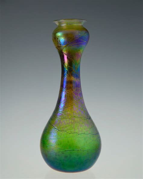 Iridescent Hand Blown Art Glass Vase Bohemian Art Nouveau