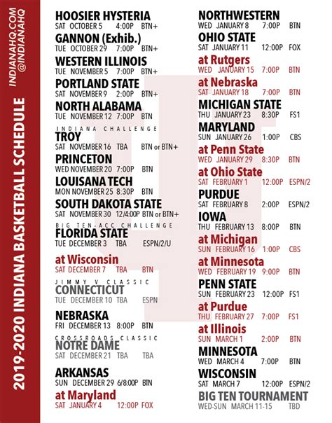 Printable 2019 2020 Indiana Basketball Schedule Indianahq