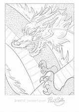 Coloring Adult Pages Japanese Japan Printable Dragon Book Intricate sketch template