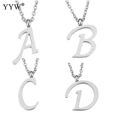 womens initial alphabet letter pendant necklace stainless steel