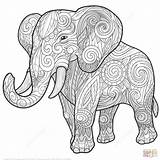 Coloring Zentangle Elephant Pages Ethnic Printable sketch template