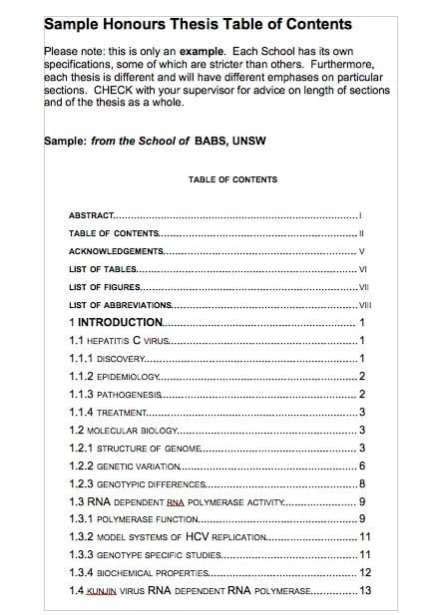 table  contents template  sample templates table