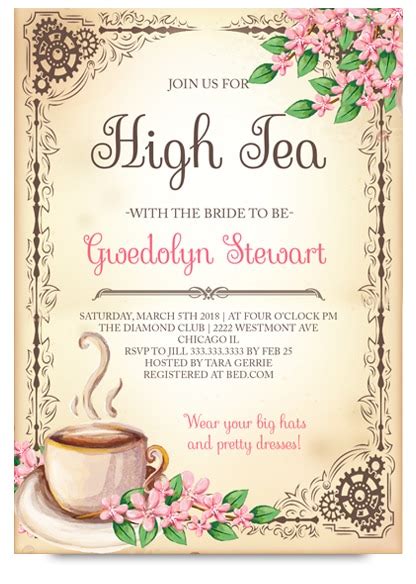 high tea bridal tea party invitation tea bridal shower