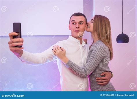 Couple In Love Making Selfie On Celebration Of St Valentine`s Day