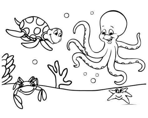 easy  color preschool cute ocean animals coloring pages print