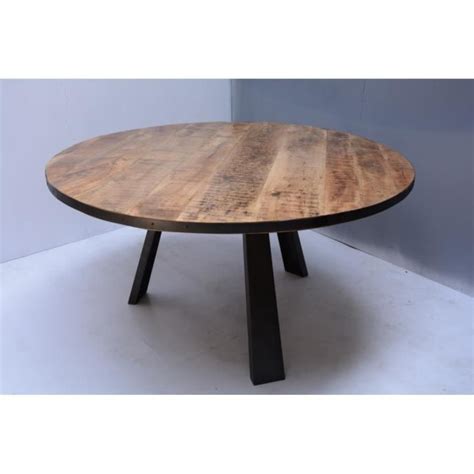 table ronde style industriel xxcm plateau en bois massif  pieds metalliques