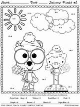 Color January Winter Math Coloring Cartoon Printables Puzzles Choose Board Addition Wonder Code Grade sketch template