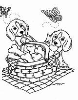 Coloring Puppy Picnic Pages Puppies Printable Print sketch template