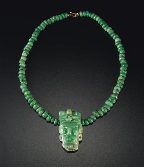55 Maya Jade Necklace With Head Pendant Late Classic Ca A D 550 950