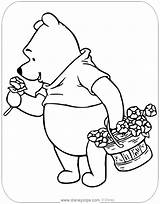 Winnie Pooh Coloring Pages Flower Disneyclips Smelling sketch template