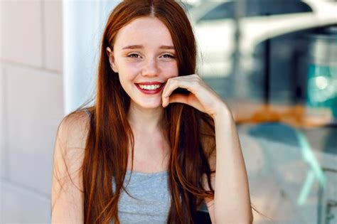 Free Photo Close Up Cute Portrait Of Pretty Redhead Woman With