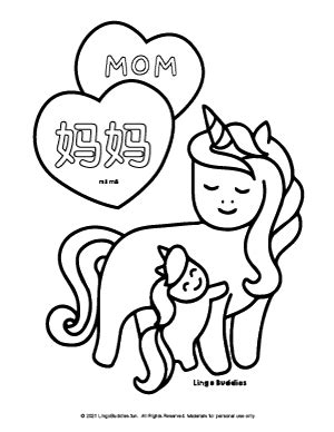 unicorn mommy   coloring page lingo buddies
