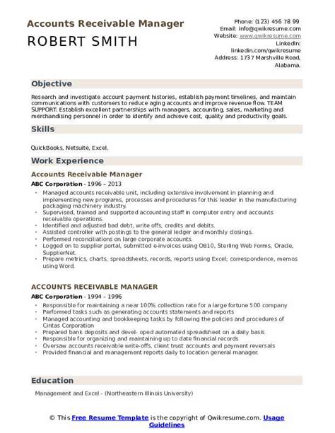 accounts receivable manager resume yeitetc