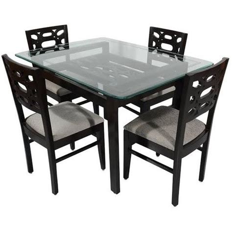 dark brown wooden toughened glass top  seater dining table set rs