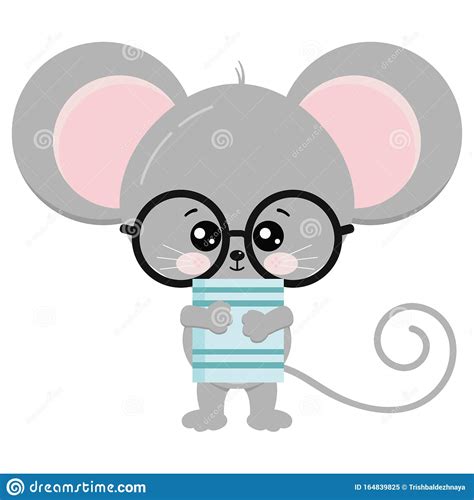 Cute Mouse Stand With Glasses And Book In Paws Vector Icon Illustration