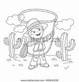 Lasso Coloring Cowboy Kids Pages Outline Template Vector sketch template