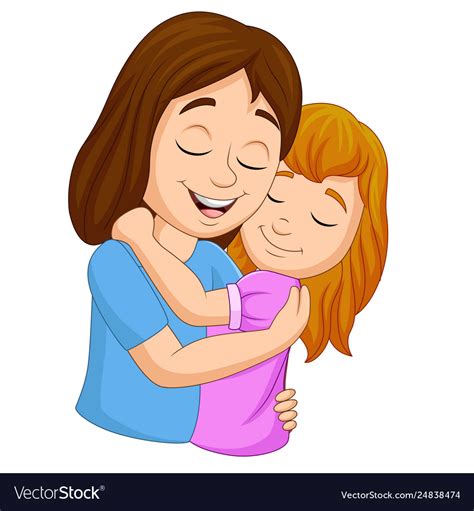 cartoon happy mother hugging her daughter vector image