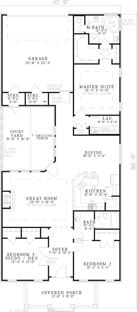 reinhold vacation cottage home narrow house plans ranch house plans courtyard house plans