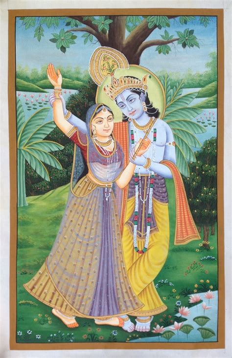 Lord Krishna Radha Painting Handmade Watercolor Hindu Religious God