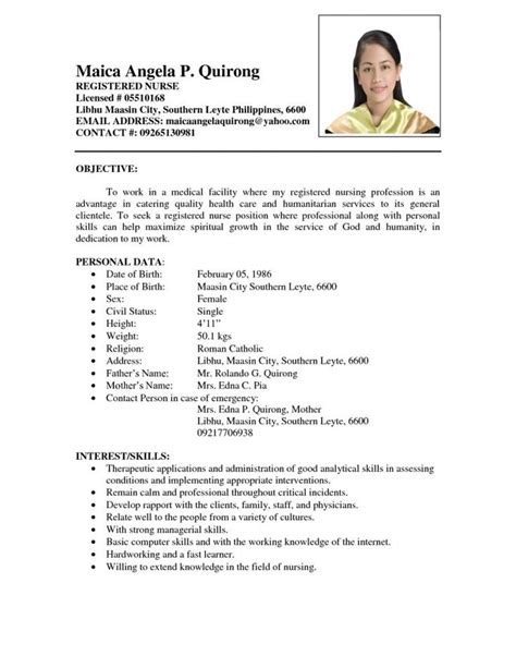 sample resume  fresh graduates   experience philippines
