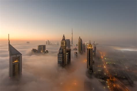 aerial cityscape dubai fog skyscraper united arab emirates wallpaper resolutionx id