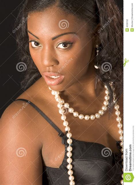 beautiful black girl in black lingerie portrait stock