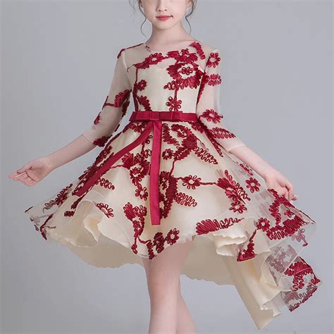 nieuwe chinese kids jurk voor meisjes tailing elegante mesh stiksels nieuwe jaar kerst prinses