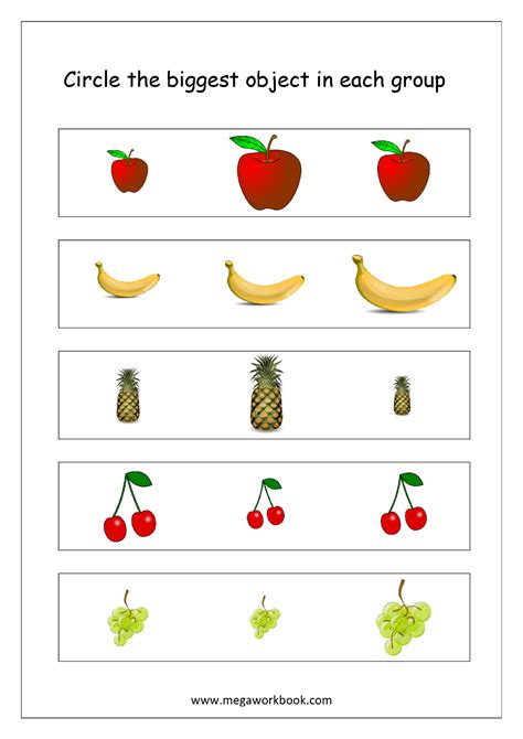 printable big  small worksheets size comparison logical