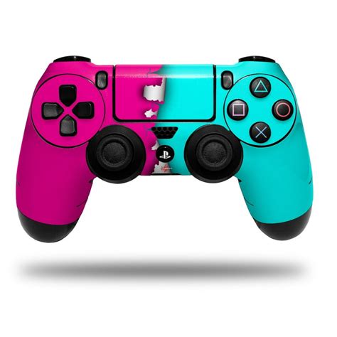 skin wrap  sony ps dualshock controller ripped colors hot pink neon teal controller